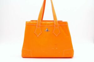 1円〜 ヴィヴィアン ウエストウッド セミ ショルダー バッグ トート オーブ 型押しクロコ PVC ネオン オレンジ Vivienne Westwood 7763h