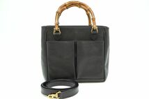 1円〜 オールド グッチ ヴィンテージ バンブー 2way ミニ ショルダー ハンドバッグ トート レザー 黒 ブラック GUCCI 8053h_画像1