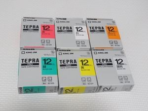 【テプラテープ】12mm　6本・6種　TEPRA TAPE CARTRIDGE　新品・未使用品　即決