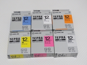 【テプラテープ】12mm　6本・6種　TEPRA TAPE CARTRIDGE　新品・未使用品　即決