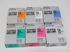 【テプラテープ】9mm　6本・6種　TEPRA TAPE CARTRIDGE　新品・未使用品　即決