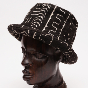 アフリカ　泥染め　ハット　ブラック　Eタイプ　M～Lサイズ　帽子　ボゴラン