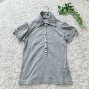 5518【INGNI】ポロシャツ（M）ビジュー使いワンポイント刺繍 半袖トップス カジュアル