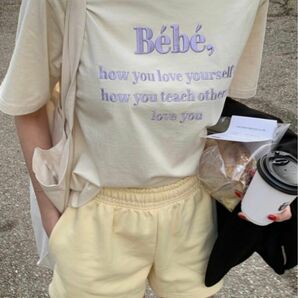 Bebe Tシャツ　クリーム×パープル