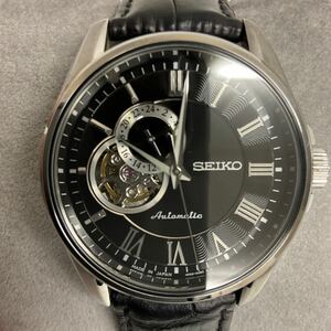 営MK27-60B SEIKO セイコー メンズ腕時計 プレサージュ オープンハート 4R39-00B0 黒文字盤 AT 自動巻 稼動品