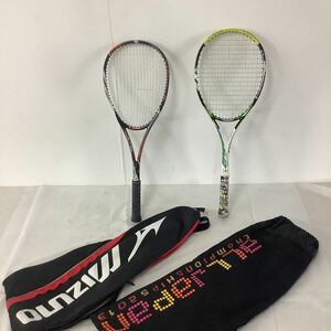 ◯営HM075-A1T120【埼玉発】軟式テニスラケット 2本まとめ売りYONEX LASERUSH9S mizuno Deep Impact Z800 ソフトケース２個付き 現状品