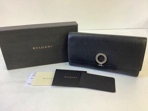 ○営HM103-A12S60【埼玉発】BVLGARI 長財布　ロゴクリップ ブラック シルバー金具 レザー 本革　メンズ　箱付 ギャランティー有り　