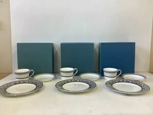 ◯営KU072-A4T80【埼玉発】WEDGWOOD CONTRASTS カップ ソーサー プレート 3点×3セット売り 箱付 洋食器 サイズ詳細説明欄