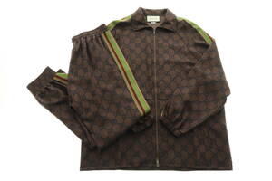 LCIQ6-3-31 GUCCI グッチ セットアップ ジャケット パンツ GG ジップ 上下 レディース M 170/92Y 170/70Y ブラウン グリーン 美品