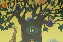 NJZB6-3-15 □ 小澤 摩純 絵画 BAOBAB TREE バオバブ ツリー PLF-1180 OS 動物 風景 絵 美術品 額縁 縦 約67cm 横 約64.5cm 中古_画像4