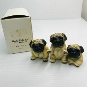 D【パグ】ドマン Demain 犬 3匹 置物 陶器 インテリ雑貨 ドッグ 動物 かわいい うつ伏せ 小物 リアル 飾り アニマル オブジェ