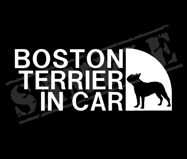 【追跡あり・ゆうパケット発送】　BOSTON TERRIER IN CAR パロディステッカー（ボストンテリア②）　7cm×17cm