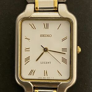 【希少】SEIKO LUCENT セイコー ルーセント 腕時計 5E21-5B80 ホワイト文字盤 金属ベルト 純正ベルト スクエア 未稼働品の画像1