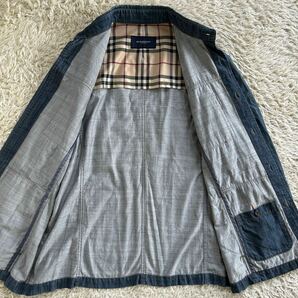 極美品!! バーバリーロンドン BURBERRY LONDON デニム 長袖シャツ ジャケット M ノバチェック 上質コットン100% ロゴ釦 インディゴ メンズの画像2