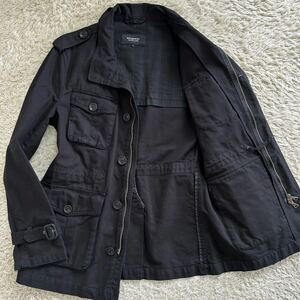 稀少Lサイズ!! バーバリーブラックレーベル BURBERRY BLACK LABEL ミリタリージャケット ブルゾン ノバチェック 上質コットン100% 牛革 黒