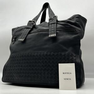 1903 極美品希少モデル● BOTTEGAVENETA ボッテガヴェネタ ビジネスバッグ トートバッグ ジップ イントレチャート メンズ レザー A4可 黒色