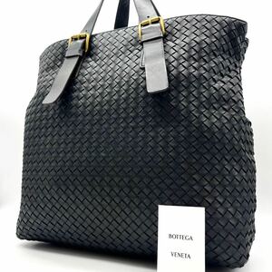 1943 極美品 希少● BOTTEGAVENETA ボッテガヴェネタ メンズ トートバッグ ビジネスバッグ イントレチャート A4可 PC 書類 レザー ブラック