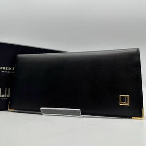 1838 未使用 箱付き●dunhill ダンヒル 長財布 折り財布 ロゴ 金具 オールレザー カードケース 札入れ ブラック メンズ 黒 ウォレット