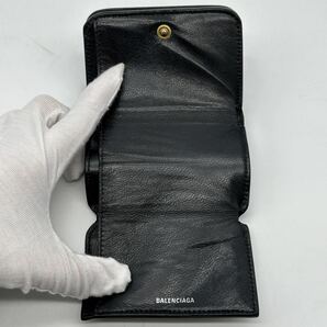 1779付属品付き● BALENCIAGA バレンシアガ 三つ折り財布 ミニウォレット エブリデイ 折り財布 コイン カード ケース ブラック レザー ロゴの画像6