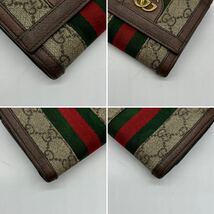 331 高級 ● GUCCI グッチ コンパクトウォレット 三つ折り財布 GG マーモント ゴールド金具 シェリーライン コイン カード ケース レザー_画像6