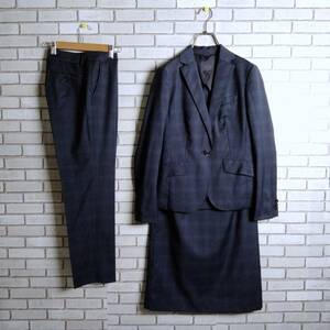 THE SUIT COMPANY REDA☆スーツカンパニー　レダ　ジャケット　パンツ　スカート　3点セット　セットアップ　上下　チェック柄　紺