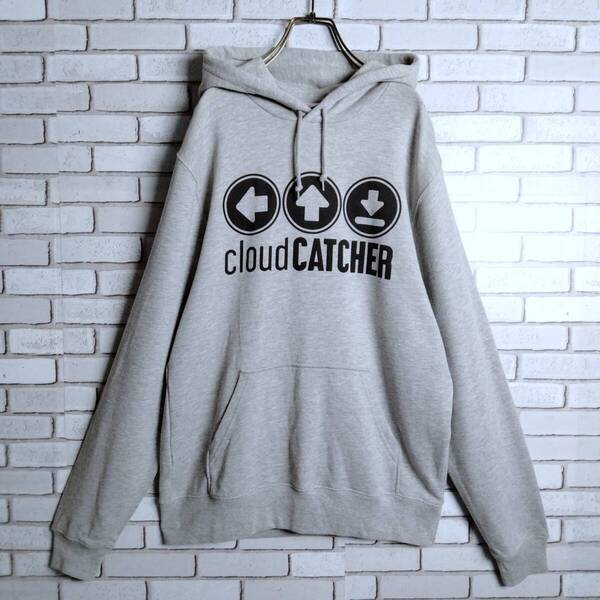 Printstar☆プリントスター cloud catcher パーカー スウェット トレーナー フーディー ポケット ビッグロゴ プリント グレー L