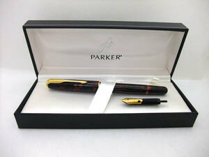 ◆パーカー PARKER ソネット 万年筆 ペン先 18K ペン軸 マーブル 赤 黒 ペン先1個付属 箱付
