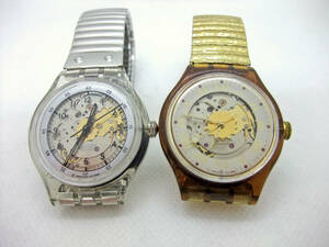 ◆Swatch スウォッチ 腕時計 スケルトン 自動巻き オートマ 伸縮ベルト 3針 動作品 2本 まとめ セット