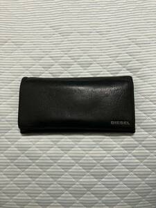  superior article DIESEL diesel real leather made folding in half long wallet black leather 