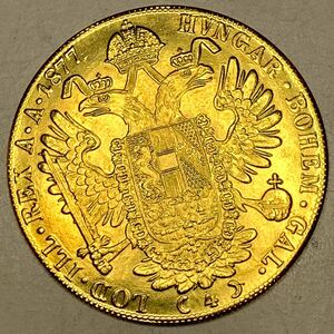 金貨　 1877年　4ダカット金貨　フランツ・ヨーゼフ1世 双頭の鷲　オーストリア皇帝、ハンガリー国王　古銭 美品　