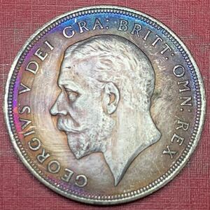 銀貨 1928年　ジョージ5世 クラウン銀貨　イギリス　ウィンザー朝の初代君主　王冠　1円銀貨　貿易銀　古銭　硬貨　コイン　