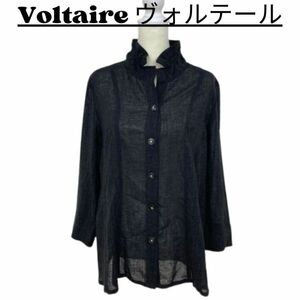 ★超美品 Voltaire ヴォルテール レディース トップス シャツブラウス 薄手 おしゃれ エレガント ボタン 重ね着 ブラック LL inp1-334