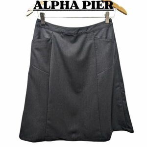 ★美品 ALPHA PIER アルファピア スカート レディース 伸縮フック ひざ丈 ポケット フォーマル カジュアル ダークグレー 13 / L nr1-017