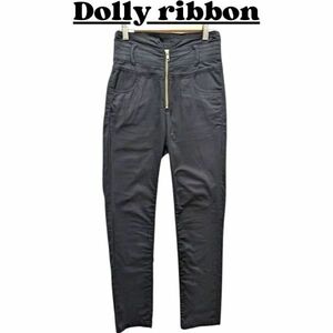 ★美品 Dolly ribbon ドーリーリボン ボトムス レディース ハイライズ パンツ ストレート DRラメ カジュアル ブラック 160 / XS nr1-044