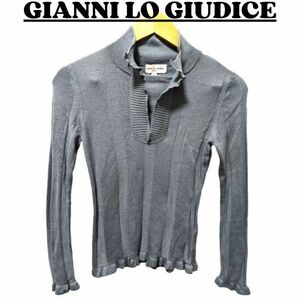 ★美品 GIANNI LO GIUDICE ジャンニロジュディチェ レディース ニット 長袖 エンボス加工 裾袖口ギャザー ブルーオーシャン 36 S nr1-007