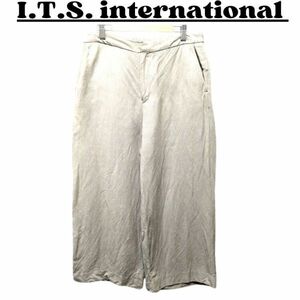 ★美品 I.T.S. international イッツインターナショナル ボトムス レディース ワイドパンツ 麻 カジュアル ライトベージュ XL / nr2-005