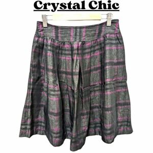 ★美品 Crystal Chic クリスタル シック スカート レディース ひざ上丈 カジュアル 黒＆紫(ストライプ柄) 38 / M nr3-023