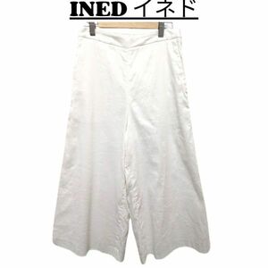 ★美品 INED イネド ボトムス レディース キュロットパンツ ワイド 伸縮性あり カジュアル フォーマル 麻入り ホワイト 9 / M nr3-058