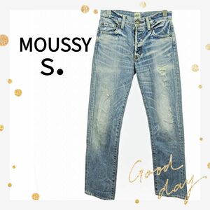 MOUSSY●デニムパンツ 1 Ｓ ライトブルー ジーンズ Ｇパン ダメージ