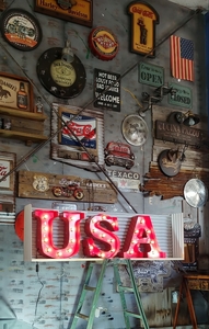 アメリカン ヴィンテージStyle/U.S.A SING LIGHT（シャビーレッド）AMERICAN U.S.A.大型電飾看板/#店舗什器#アメリカンバー#ダイナー
