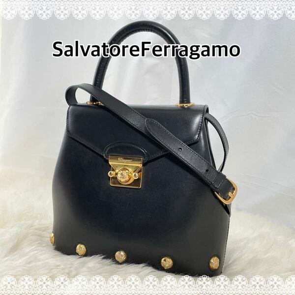 Salbatore　Ferragamo　サルヴァトーレ　フェラガモ　2wayショルダーバッグ　トップハンドル　ハイヒール　スタッズ　445