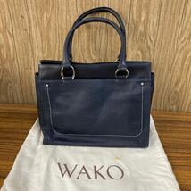 和光 WAKO 銀座 ワコウ ハンドバッグ 型押し レザー シルバー 金具 レディース ネイビー _画像1