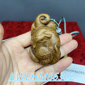  large power 9 tail. ... thing netsuke 9 tail . tree carving green . thing . ornament objet d'art handmade L04