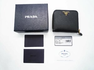 ■PRADA プラダ サフィアーノ 二つ折り財布 1ML522 ブラック ラウンドファスナー 箱 カード付■/A