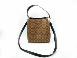 ★【美品】COACH コーチ 91512 シグネチャー 2wayバッグ バケツ PVC×レザー ハンドバッグ ショルダー★/H