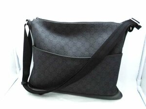 □【GUCCI】グッチ GGキャンバス レザー 斜め掛け ショルダーバッグ 374411 ブラック□/F