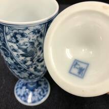 【中古品】食器8点セット 仁峯窯 有田焼 小鉢 器　和 昭和 急須 茶器 アンティーク 酒器 花鳥柄 青白陶器 高式大皿 タイ雑貨 花柄 M100_画像9