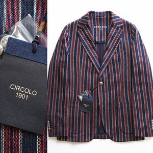 [ CIRCOLO1901 Chill koro] new goods spring summer linen cotton ho psak style jersey - stripe jacket CN2687 50 96,800 jpy flax linen