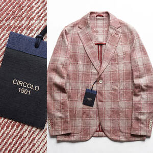 [ CIRCOLO1901 Chill koro] new goods spring summer Kiyoshi . feeling overflow linen jersey - check jacket CN2691 ecru × rose 50 94,600 jpy flax 