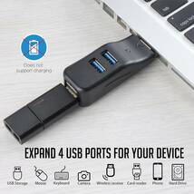 USB 3.0ハブ 4ポート スプリッター LED付き コンボハブ 超小型 バスパワー ミニUSBポート 高速データ転送 軽量 携帯便利 直挿し コンパクト_画像3